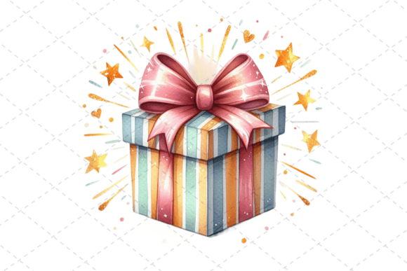 Download Gift Box Watercolor Clipart with Ribbons - Watercolor clipart Collection