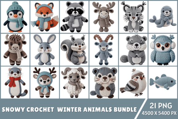 Download Snowy Crochet Winter Animals PNG Bundle - Winter animals png Collection