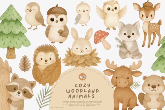 Download Cozy Woodland Animals Watercolor Clipart - Watercolor clipart Collection