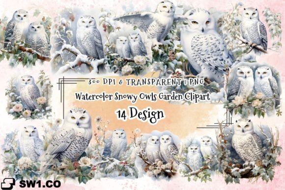 Download Watercolor Snowy Owls Garden Clipart - Owl Collection