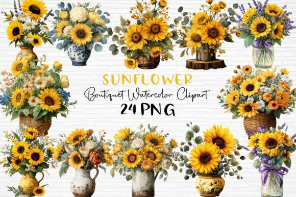 Download Sunflowers Boutique Watercolor Clipart - Watercolor clipart Collection