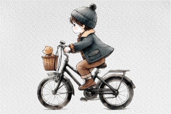 Download Watercolor Clipart Riding Bicycle Flower - Watercolor clipart Collection