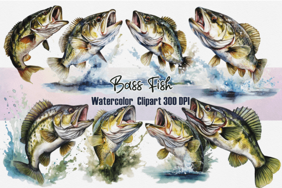 Download Bass Fish Jumping Watercolor Clipart - Watercolor clipart Collection
