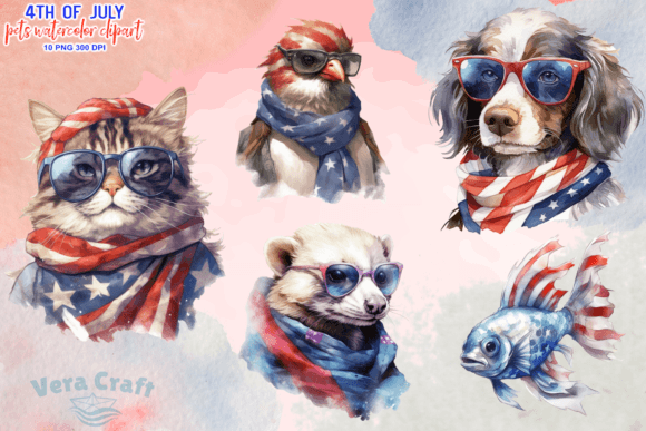 Download 4th of July Pets Watercolor Clipart - Watercolor clipart Collection