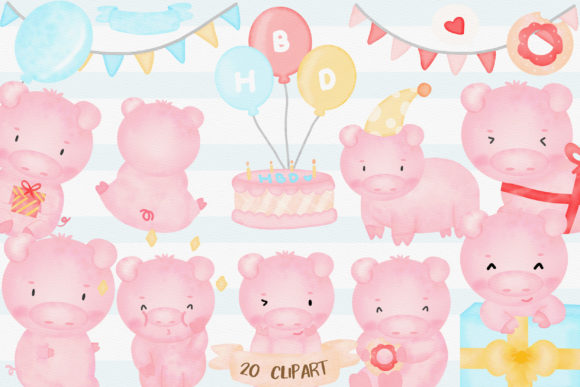 Download Cute Pigs Birthday Watercolor Clipart - Watercolor clipart Collection