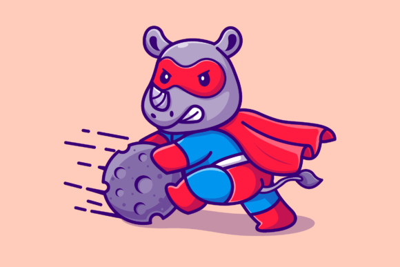 Download Cute Rhino Superhero Stopping Meteor - Premium Resources