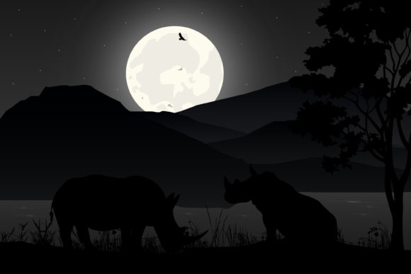 Download Cute Rhino and Moon Silhouette - Rhino Collection