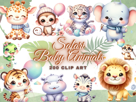 Download 200 Cute Baby Safari Animals Clipart PNG - Baby safari animal Collection