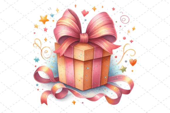 Download Gift Box Watercolor Clipart with Ribbons - Watercolor clipart Collection