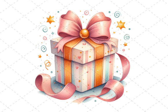 Download Gift Box Watercolor Clipart with Ribbons - Watercolor clipart Collection