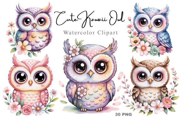 Download Watercolor Cute Kawaii Owl Clipart - Owl Collection