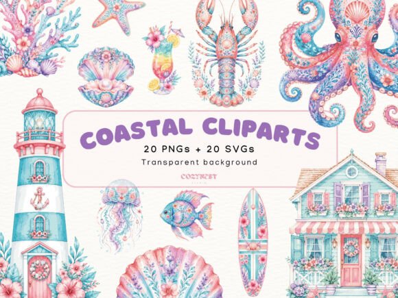 Download Coastal Watercolor Cliparts, Sea Life - Watercolor clipart Collection