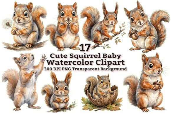 Download Cute Baby Squirrel Watercolor Clipart - Watercolor clipart Collection