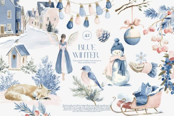 Download Cozy Blue Winter Watercolor Clipart - Watercolor clipart Collection