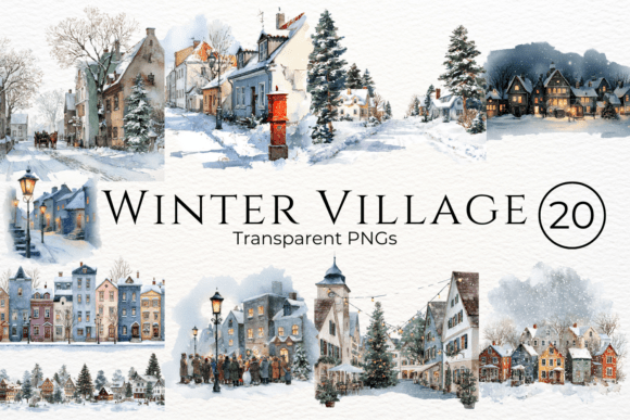 Download Winter Village Watercolor Clipart - Watercolor clipart Collection