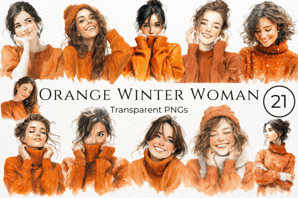 Download Orange Winter Woman Watercolor Clipart - Watercolor clipart Collection