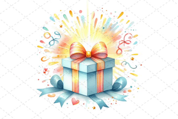Download Gift Box Watercolor Clipart with Ribbons - Watercolor clipart Collection